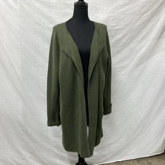 J Crew long cardigan wrap sweater in olive green, 100% cotton, size large - Picture 1 of 7